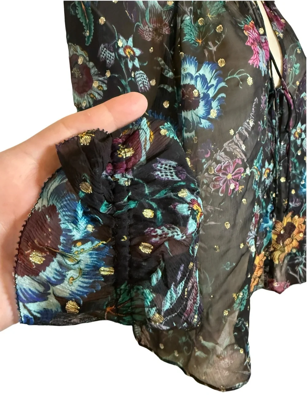 Ulla Johnson Bernadette Silk Blouse Black floral Iris Print size 2